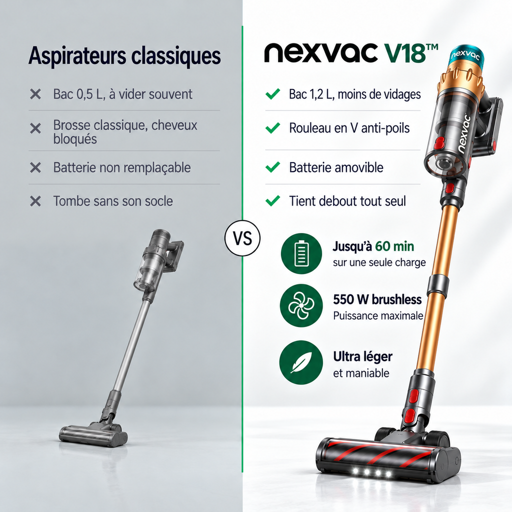 Nexvac V18 Aspirateur balai sans fil