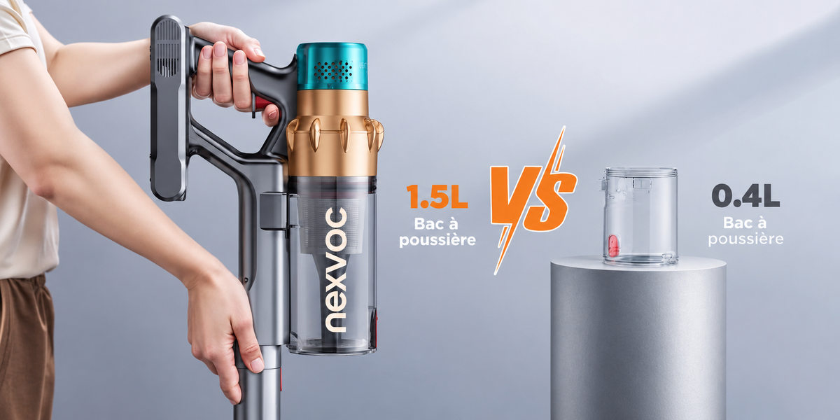 Bac à poussière 1,5 L contre 0,4 L
